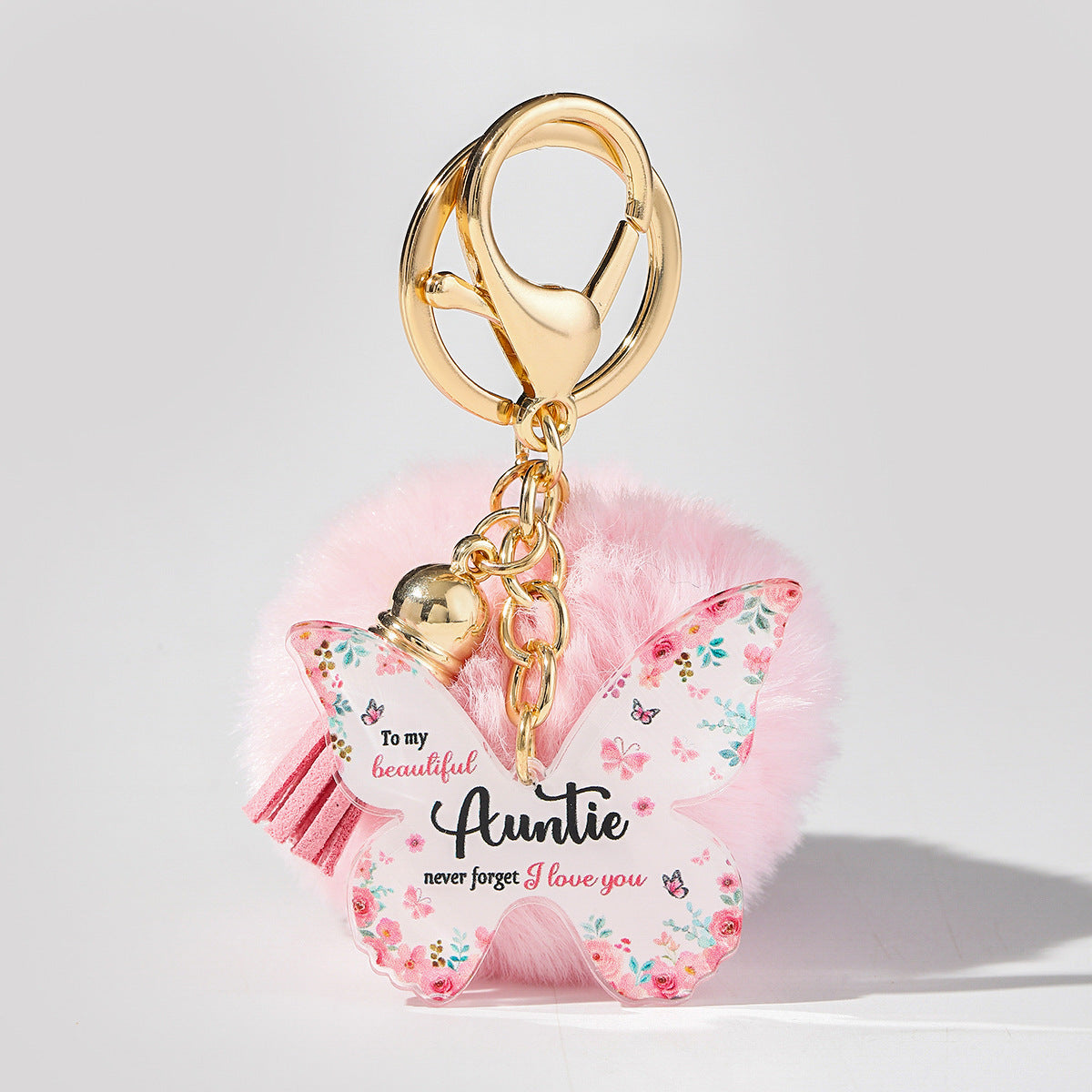 Wholesale Floral Butterfly Keychain Unique Plush Pom Poms and Tassel Gifts for Mom and Grandma